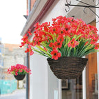 12 Bundles Artificial Flowers Outdoor UV Resistant Fake Flowers No Fade Faux Plants Garden Porch Window Box Decorating (Deep Red)