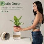 Jute Planter Basket Sustainable Woven Rope Covers for Decorating Indoor/Outdoor Plants Pots 6.5x6.5x6 Inches Ideal Size for 6" Planter-Multi-Purpose Storage Set of 4 White & Natural Jute