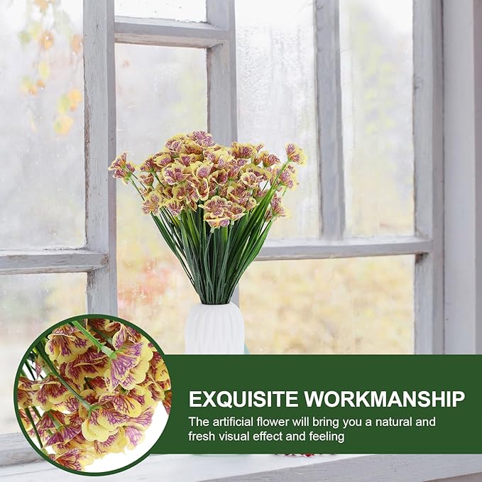 Veemoon 6pcs Yellow Uv-Resistant Faux Orchid Bouquet Set, Decorative Fake Flowers Simulation Arrangement for Home and Living Room Décor, Party Photo Prop, Wedding Centerpiece