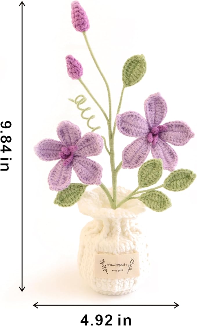 Crocheted Potted Plants, Hand-Woven Lotus Flowers, Knitted Lotus Flowers, Home Office Ornaments, Gifts for Mother, Family and Friends, Graduation Anniversary, Wedding Decorations (Purple)