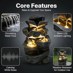 TOLATR 4-Tier Natural Rock Tabletop Waterfall Fountain - Indoor Outdoor Resin Water Fountain with LED Lights, 11.42" L x 8.27" W x 18.31" H for Garden, Patio, Home, Office, Porch Landscaping