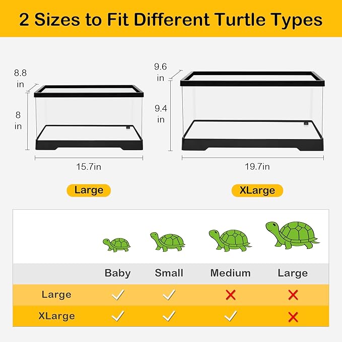 XLarge Turtle Tank Kit,All In One Red Eared Slider Aquarium,PC Aquatic for Baby Tortoise,Fishes and Amphibians, Includes Silent Filter,Filter Plates,UVB Lamp,Bulb,Plants,Stone,Basking Platform