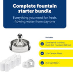 PetSafe Stainless Multi-Pet Fountain with Extra Filters Great for Multiple Pet Households Customizable Stream Options Scratch and Rust Resistant 128 Oz Water Capacity Fresh, Filtered Water
