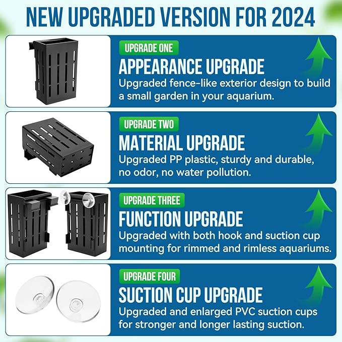 Borlech Upgraded Large Aquarium Plant Holder with Hooks and Suction Cups for Fish Tank Aquaponic Plant Cultivation and Aquascape Decorations (Black)