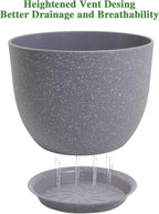 UOUZ 12inch Large Plant Pot, Modern Plastic Planter with High Driange Holes and Saucer for Indoor Outdoor Garden Plants and Flowers, Grey Speckles