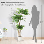 5FT Artificial Ficus Tree with White Planter and Pebbles,Faux Silk Tree with Lifelike Leaves and Realistic Trunk,Tall Fake Potted Plant for Home and Office Décor Indoor and Outdoor (5FT)
