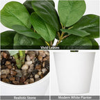 GnFlus Artificial Plants Set of 2 Fake Fiddle Leaf Fig with White Pots Faux Potted Plants for Home Office Garden Indoor Outdoor Desk Decoration Green