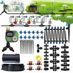 Drip Irrigation System with Water Timer Auto Watering System for Garden 5/16“ID and 1/4 Inch Pipe 162ft Adjustable Spray Kit, for Greenhouse, Garden, Lawn, and for Potted Plants