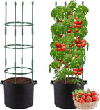 2 Sets Tomato Cages with 10-Gallon Sturdy Grow Bags, 48.5" Planter Support Trellis Pots Kit for Garden, Flowers Vegetable Cages for Cucumbers Eggplants Vertical Climbing Plants Vines