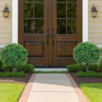 PATIO CHOICE Topiary Trees Artificial Outdoor Boxwood Ball Trees with Ground Spike Set of 2 22" Fake Outdoor Plants Faux Bushes and Shrubs Decorations for Outdoor Indoor Front Porch Garden