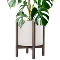 D'vine Dev Planter Pot with Stand - 12 Inch Plastic Cylinder Flower Pot with Wood Planter Holder for Indoor, Oatmeal Pot + Walnut Color Stand, 55-C-O-4