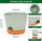 GARDIFE 12 inch Plant Pots, planters, Self Watering Pots, Large Plastic Flower pots with Deep Reservior and High Drainage Holes for Indoor Outdoor Plants and Flowers, Green