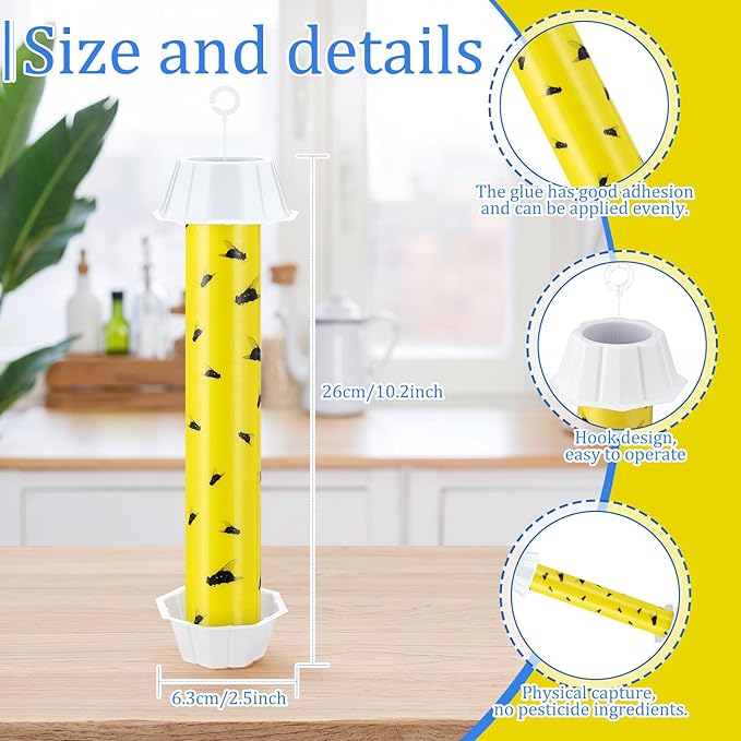 Qualirey 12 Pcs Fly Traps for Indoor Outdoor Hanging Fruit Fly Stick Trap Sticky Mosquito for Home Insect 10 x 2.5 Inches (Novel-2,Yellow and Black)