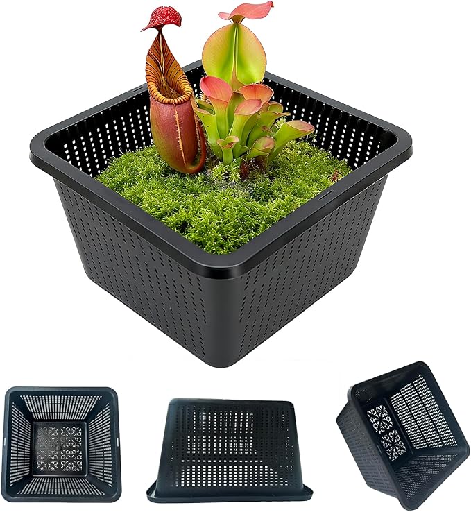 8 Pcs 9 Inch Aquatic Plant Baskets for Hydroponics Water Garden Plant Pots Black Plastic Mesh Basket Square Plastic Mesh Pond Containers for Live Aquarium Plants