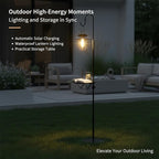 Kirschblüte Solar Floor Lamp with Table, 60" Outdoor Shepherd Hook with Solar Light Waterproof Metal Side Table for Patio, Heavy Duty Solar Pole Light for Garden, Deck, Porch and Backyard Decor