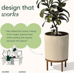 Veradek Demi Series Round Planter w/Stand for Porch/Patio | Durable Plastic-Stone Composite & Wooden Stand | Modern Décor for Tall Plants, Flowers