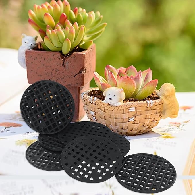 100 Pcs 1.8" Plant Pot Mesh Round Hole Cover, 45mm Black Plant Pot Drainage Mesh Discs Bottom Liners for Bonsai/Flower Pots, Soil Retention Grid Mats