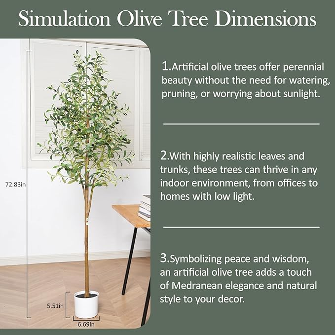 Olive Tree 6FT Fake Tree Faux Plants Indoor with Pot Artificial Tree Nearly Natural Olive Branches and Fruits for Living Room Home Office Decorations