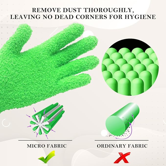 Evridwear Microfiber Dusting Gloves, Dusting Cleaning Glove for Plants, Blinds, Lamps and Small Hard to Reach Corners, 5 Pairs (Green L/XL)