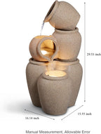 29.53” H 3-Tiers Cascading Jars Outdoor Water Fountain Made with Eco-Friendly Recyclable Materials, Polyethylene Waterfall Fountain, Outdoor Decor with LED Lights for Patio, Backyard