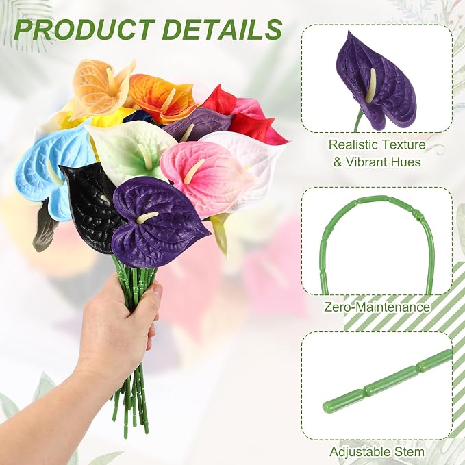 uxcell 4Pcs 11inch Artificial Anthurium Lily Flowers, Permanent Flower Bouquet for Home Arrangements Wedding Festival Decoration Crafts Store Decor Accessories, Purple