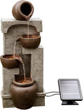 Teamson Home 28 in. Cascading Bowls and Stacked Stones LED Outdoor Water Fountain for Outdoor Living Spaces to Create a Calming Oasis in Gardens and Landscaping, on Patios, Balconies, Lawns, Brown
