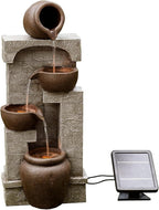Teamson Home 28 in. Cascading Bowls and Stacked Stones LED Outdoor Water Fountain for Outdoor Living Spaces to Create a Calming Oasis in Gardens and Landscaping, on Patios, Balconies, Lawns, Brown