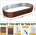 Galvanized Raised Garden Bed Outdoor, Large Raised Bed for Gardening, 6x3x1ft Oval Metal Planter Box for Vegetables, Fruits, Flowers, Dark Brown Wood Grain
