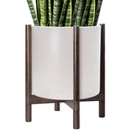 D'vine Dev Planter Pot with Stand - 16 Inch Plastic Cylinder Flower Pot with Wood Planter Holder for Indoor, Oatmeal Pot + Walnut Color Stand, 55-C-X-4