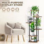 6 Tier Plant Stand Indoor, Thickened Metal Wood Corner Plant Shelf Stands for Multiple Plants, Indoor Tall Plants Stand Tiered Flower Holder for Living Room Patio Garden Balcony(Black+Brown)