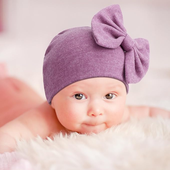 BQUBO Newborn Baby Girls Hats Mittens Set Hospital Hat Beanie Infant Bow Hats Baby Cotton Gloves for 0-6 Months