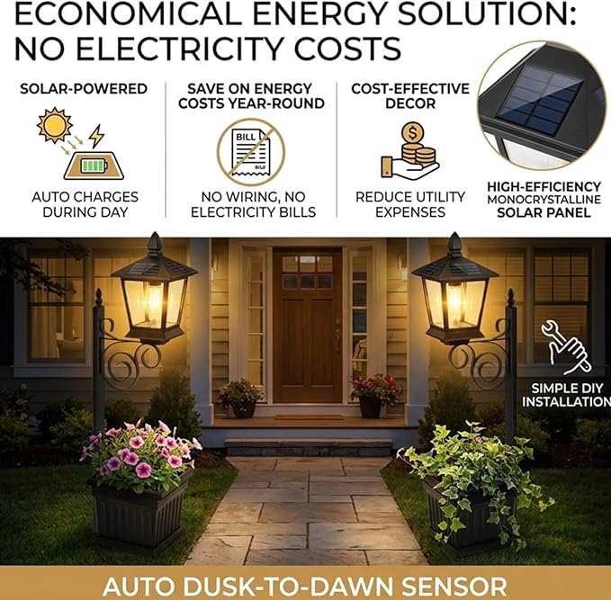 2-in-1 Outdoor Solar Lamp Post Light with Planter: Illuminate & Decorate Your Garden, 2-in-1 Solar Lamp Post with Planter, Solar Post Light with Planter, for Patio, Front/Back Door Decor (1 Set)