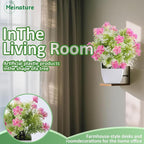 Mini Artificial Faux Plants 4 Packs, Small Fake Plants with Flowers, Black Potted Greenery for Bathroom Office Home Conference Table & Indoor Desk Decor Farmhouse Kitchen Library Restaurant