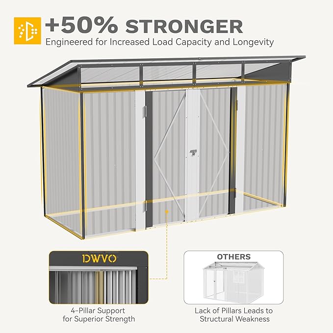 DWVO 9x4 FT Storage Shed for Bicycle, Functional Metal Tool Shelter Garden Storage Unit with Acrylic Windows, Secure Entry Lock, Water-Resistant Waste Enclosure for Outdoor Patio Garden(Dark Gray)