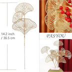 PASYOU Fake Golden Apricot Leaves Plants Artificial Gold Ginkgo Leaf Stems for Christmas Decor, Faux Plastic Sticks Picks Indoor Outdoor Home Wedding Party Event Xmas Ornaments DIY Decoration 12 Pcs
