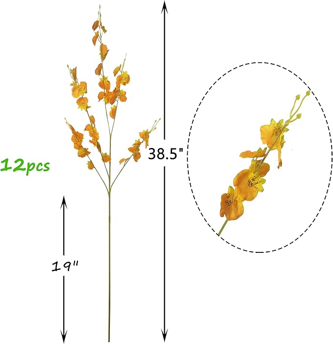 Tall Artificial Orchid Long Stem Silk Flowers 12 Pcs (Each 38.5”) for Wedding Festive Party Home Office Decoration, No Include Vase
