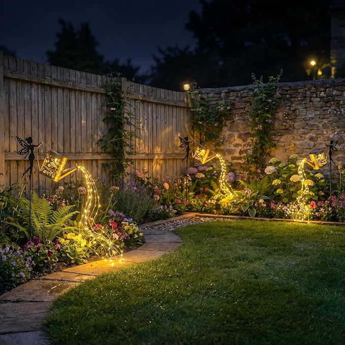 Solar Watering_Can Light, Garden Fairy Stake Lights, Featuring Metal Silhouette Garden Stake, Mother's Gift for Women, Outdoor Garden Lawn Path Yard Decor