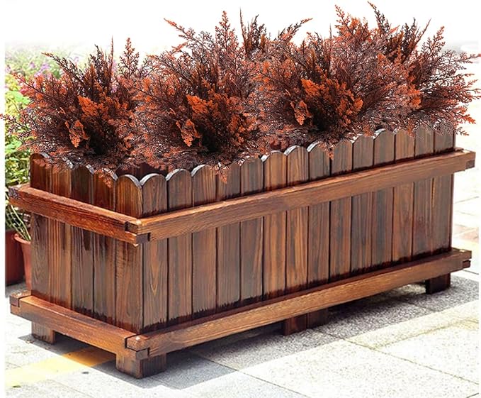 CATTREE Artificial Ferns Plants Fake Boston Fern Shrubs Plastic Leaves Faux Greenery Bushes for Home Décor Outdoor Indoor Garden Wedding Party Decoration Office Yard Verandah Planter Filler Red 4 Pack