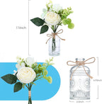 AFRITEE Faux White Silk Flower Arrangements - Centerpiece Table White Rose Flower Bouquet in Small Vase Set for Home Indoor Dining Room Wedding Centerpieces Coffee Table Decor