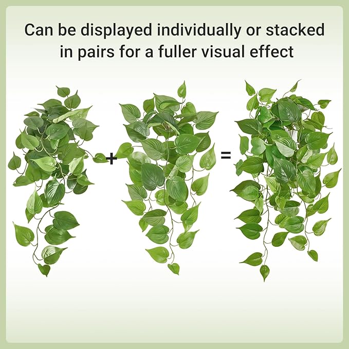 Mkono Fake Hanging Plants, 2pcs Artificial Plants for Home Decor Indoor Fake Vines Greenery for Bedroom Wall Living Room Bathroom Kitchen Office Christmas Decor, Pothos(No Flowerpot)