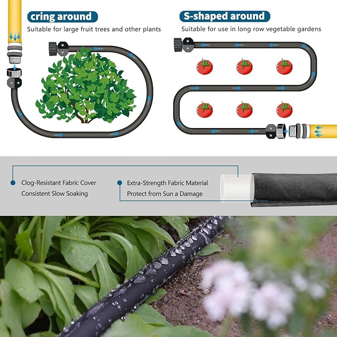 4 Pack Flat Soaker Hose 25FT for Garden Beds, Lightweight Drip Soaker Hose 100 ft for Foundation Watering of Plants – Garden Sprinkler Soaker Hoses with Heavy Duty & Easy to Install (25ftx4)