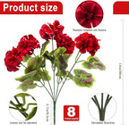 lovemoon 8 Pcs Artificial Geranium Plant Realistic Silk Flowers for Outside UV Resistant Faux Geraniums Flowers for Indoor Outdoor Home Garden Office Decoration (8, Red)