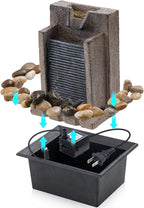 Amootek Tabletop Fountain Relaxing Tabletop Waterfall Fountain with Natural River Rocks & Color-Changing LED Lights - Indoor Zen Office/Home Decor Water Feature, 6.3"x 5.12"x 8.66"