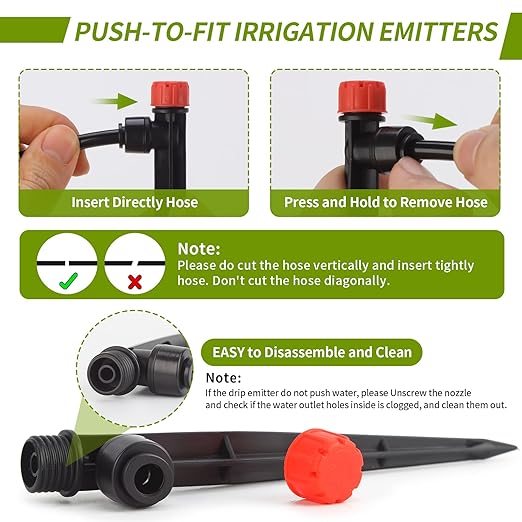60 Pcs Quick-Connect Drip Irrigation Emitters for 1/4 inch Irrigation Tubing 360 Degree Adjustable Water Flow Drip Irrigation Heads Irrigation Drippers for Potted Plants Flower Raised Bed Vegetable