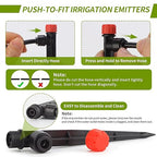 60 Pcs Quick-Connect Drip Irrigation Emitters for 1/4 inch Irrigation Tubing 360 Degree Adjustable Water Flow Drip Irrigation Heads Irrigation Drippers for Potted Plants Flower Raised Bed Vegetable