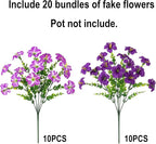 Artificial Flowers for Outdoors Fake Plants Outside Decoration, 20 Bundles Silk Petunia with Eucalyptus UV Resistant Realistic Faux Flowers for Outdoor Planters Garden Balcony Yard Porch Patio, Mix