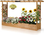 VINGLI 45 in Raised Garden Bed with Trellis & Hanging Roof, Wooden Elevated Planter Box with Drainage Holes for Outdoor Climbing Plants Vegetables Flowers, Patio Yard Balcony (Teak Color, Wider)