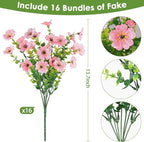 16PCS Fake Flowers for Outdoors, Realistic Fake Artificial Flowers for Outside, No Fade Faux Eucalyptus Plants for Outdoor Planter, Window Box, Hanging Basket - Porch Patio Garden Decor