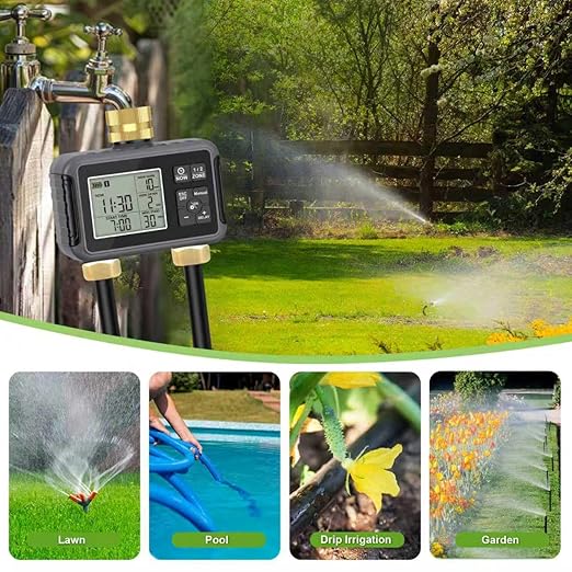 120FT Drip Irrigation System with Smart Water Timer – Automatic Garden Watering Kit with Dual Metal Tube Brass Connectors, 360° Adjustable Nozzles & Bendable Tubing for Garden, Greenhouse & Lawn