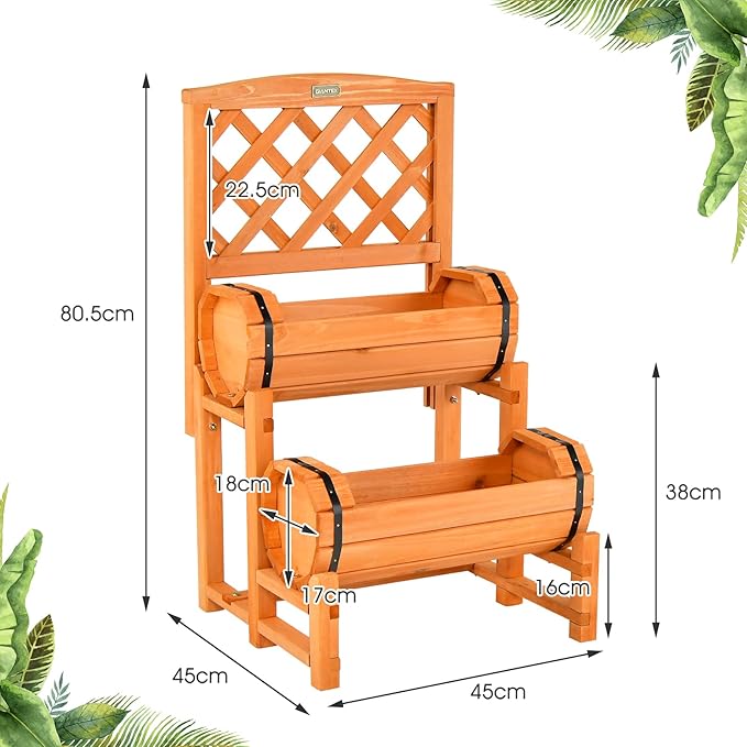 S AFSTAR 2 Tier Raised Garden Bed with Trellis, Wooden Planter Box with Diamond Lattice Trellis, Elevated Planter Bed for Vine Climbing Plants Flowers, Rise Garden Bed for Yard Balcony Patio, Orange